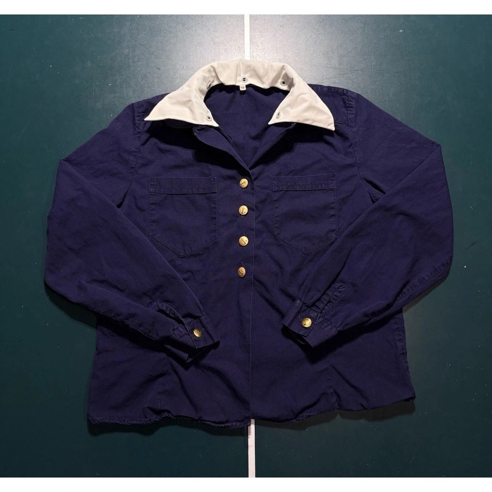 Vtg 70s Swedish Navy Women's Service Blouse 38 Sporrong Anchor Buttons Navy Blue